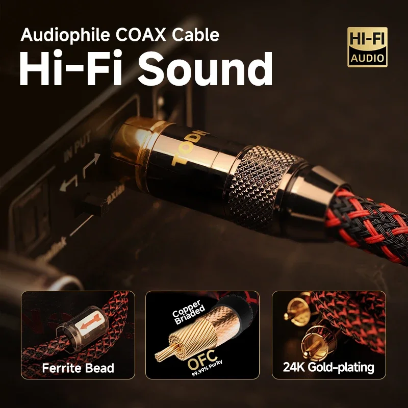 TODN Digital Audio Coaxial Cable 75Ω 4N OFC high end Rca to Rca Male Stereo Cable Speaker Hifi Subwoofer Cable AV TV