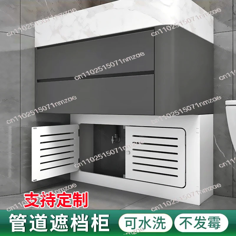 

Изготовленная на заказ крышка трубы для ванной комнаты - щиток газового водонагревателя и шкаф с коллектором подогрева пола - декоративный сантехнический консилер