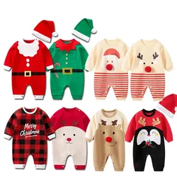 Christmas Costumes Baby Kids Clothes Girl Cosplay Green Elf Santa Claus Long Sleeve Cotton Boys Girls Romper+Hat Set Cosplay