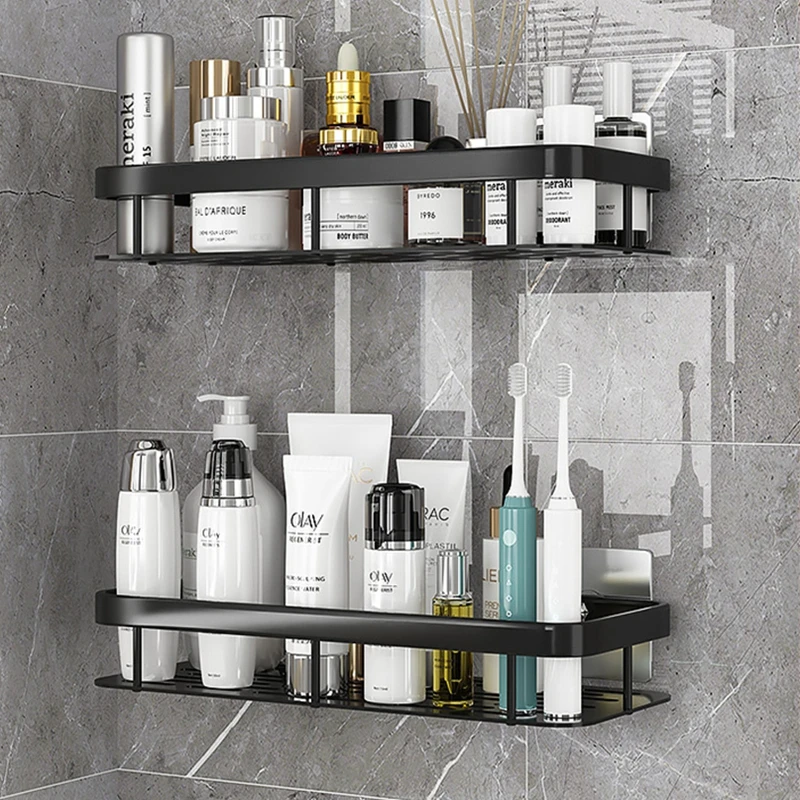 Hole-free Nail Bathroom Shelving Organizer Aluminum Home Shower Clutter Storage Toilet Wall Suction Cup Practical Shelving Rack