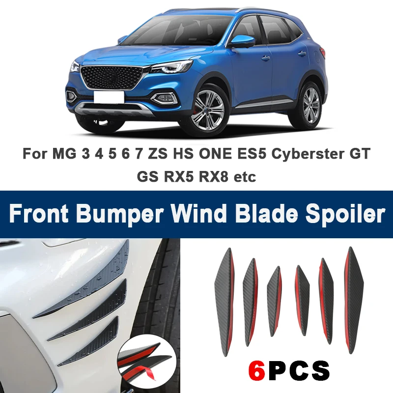 

6pcs Car Front Bumper Lip Side Splitter Fins Wind blade Spoiler - For MG 3 4 5 6 7 ZS HS ONE ES5 Cyberster GT GS RX5 RX8 etc