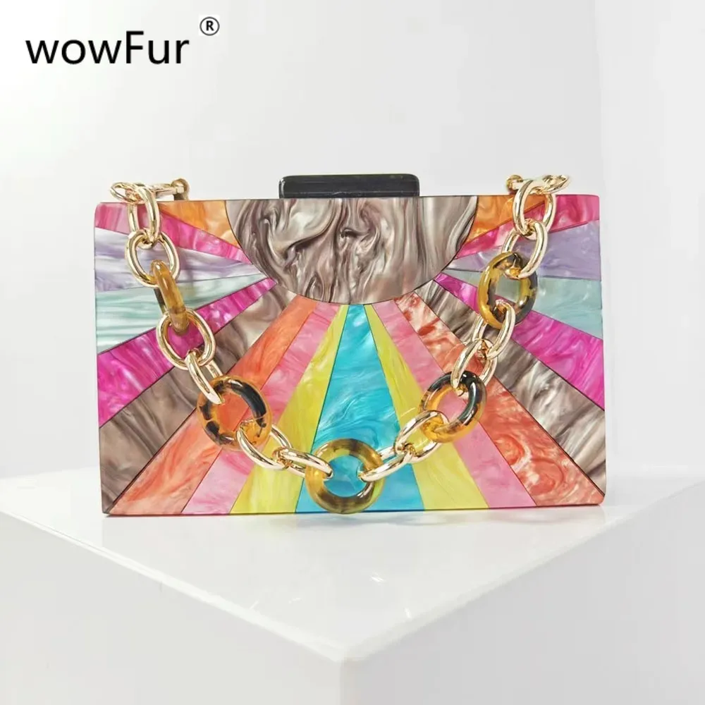 Colorful Striped Women Handbags Acrylic Luxury Party Evening Bag Woman Wedding Cute Box Clutch Purse And Handbag Mini Flap Bag