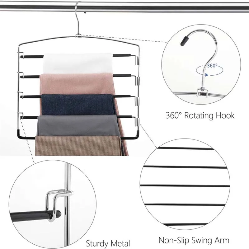 Multi-Layer Stainless Steels Movable Hangers Shelves Organizer Space Saver Closet Hanger Rack Pant Clothes Function Hanger