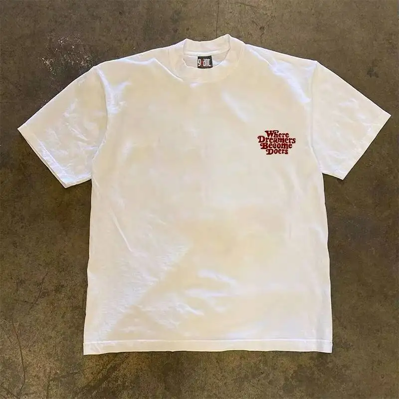 Pure Cotton Double Thread Loose Fit Short Sleeve T-Shirt Unisex Breathable Comfortable American Retro Style for Couples