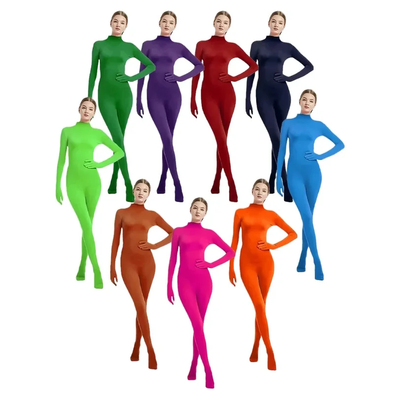 

Adult Kids Black Spandex Full Body Zentai Suit Footed Jumpsuit Bodysuit Women Handed Dance Unitard Skin Tight Halloween Costume