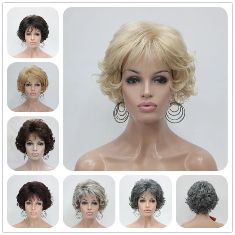 

Lady Women's Short Curly Wigs Blonde Brown Ladies Wavy Hair Wig