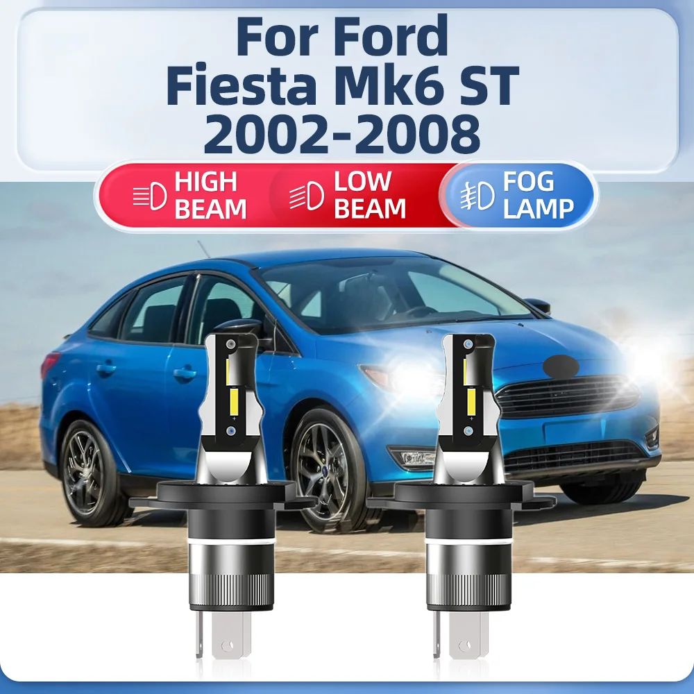 2Pcs LED Headlights Bulbs 120W 20000LM Car Lights 12V High Low Beam For Ford Fiesta Mk6 ST 2002 2003 2004 2005 2006 2007 2008