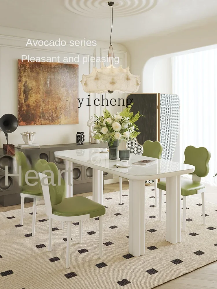 ZZ Zf Cream Style Stone Plate Dining Tables and Chairs Set Rectangular Modern Simple White Dining Table