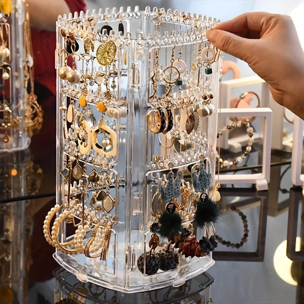 Multi Functional Rotating Earring Holder Ear Stud Necklace Display Stand Necklace Ear Clip Jewelry Large Capacity Storage Rack