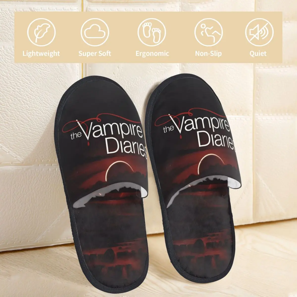 The Vampire Diaries Indoor Slippers with Memory Foam Slipper Gift for Women Men House Shoes with Anti-Skid Sole