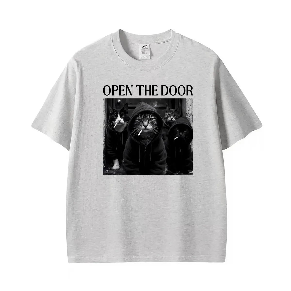 Open The Door Cat Funny Black Cat Meme Graphic T Shirt Men Women Harajuku Vintage Gothic T Shirts Short Sleeve T-shirt