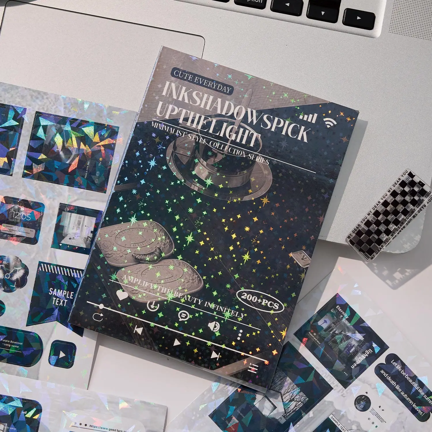 

20sheets Kawaii Ins Flash Film Die Cut Stickers Book Creative Handbook DIY Scrapbooking Material Aesthetics Stationery Stickers