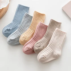 Autumn Winter 100% Cotton Baby Socks for Kids Girls Boy Solid Color Toddler Knitted Socks Children Tube Socks For 0-5 Years