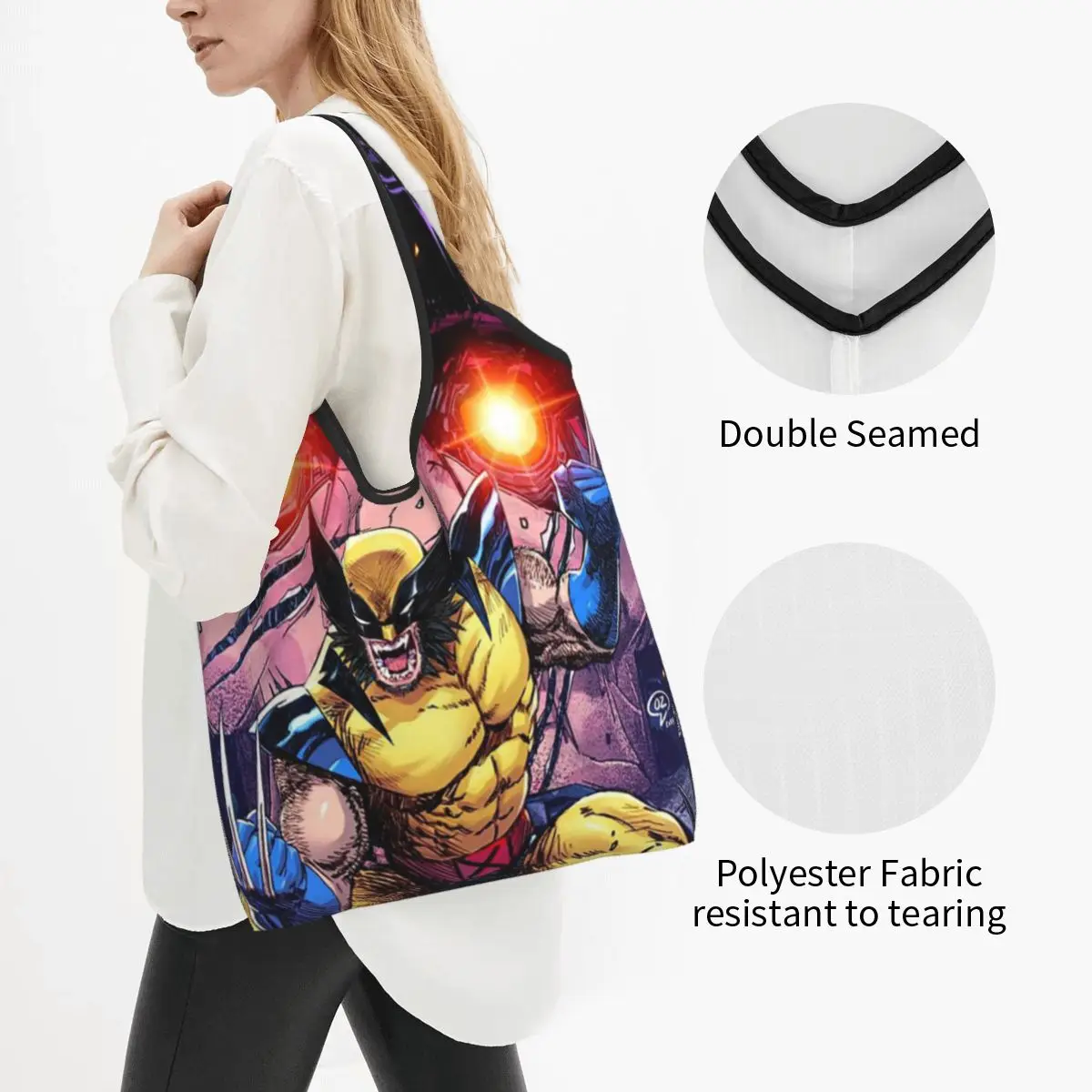 Wolverine X-23 Superhero Portable Tote Shopping Bags Reusable Shopper Bag Grocery Handbag Shoulder Bag