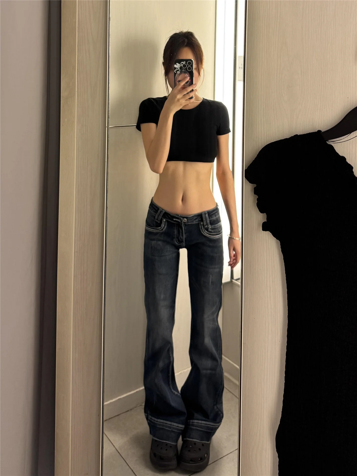 

American Vintage Extended Length Hot Girl Low Waist Flared Jeans Women's Spring Summer Slimming Floor-Length Pants