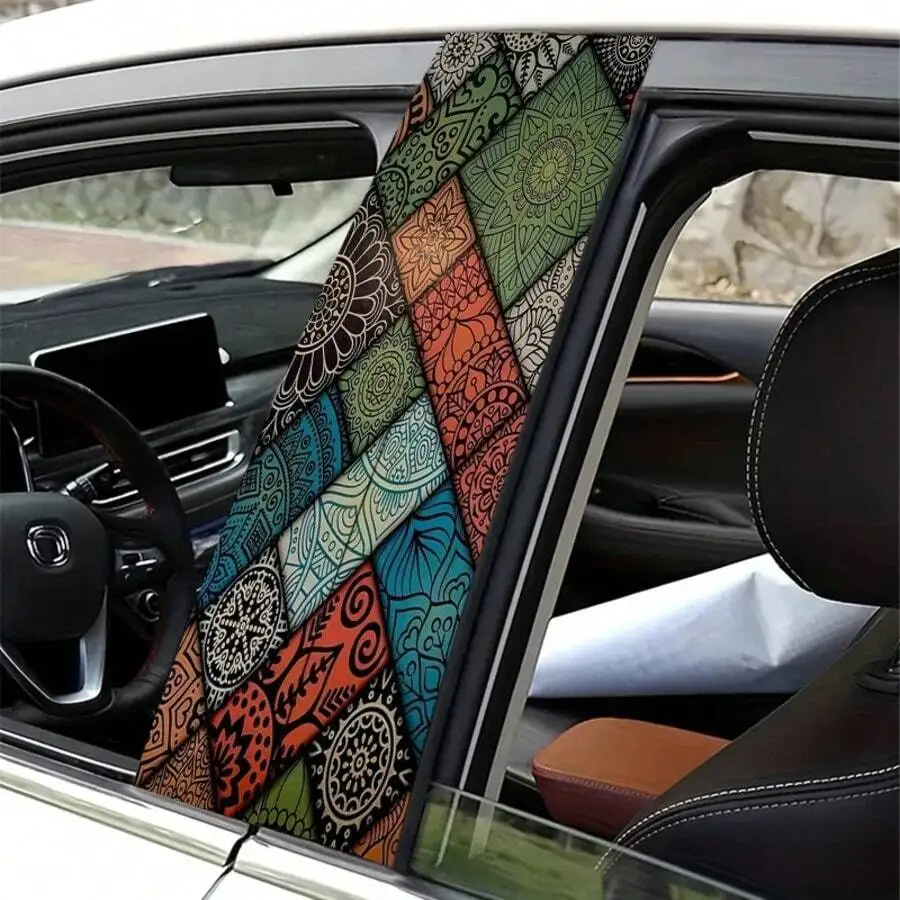 2pcs Mandala Pattern Car B-Pillar Decorative Stickers, Durable Vinyl Protective Film, Suitable For B-Pillar Exterior Accessories view 5