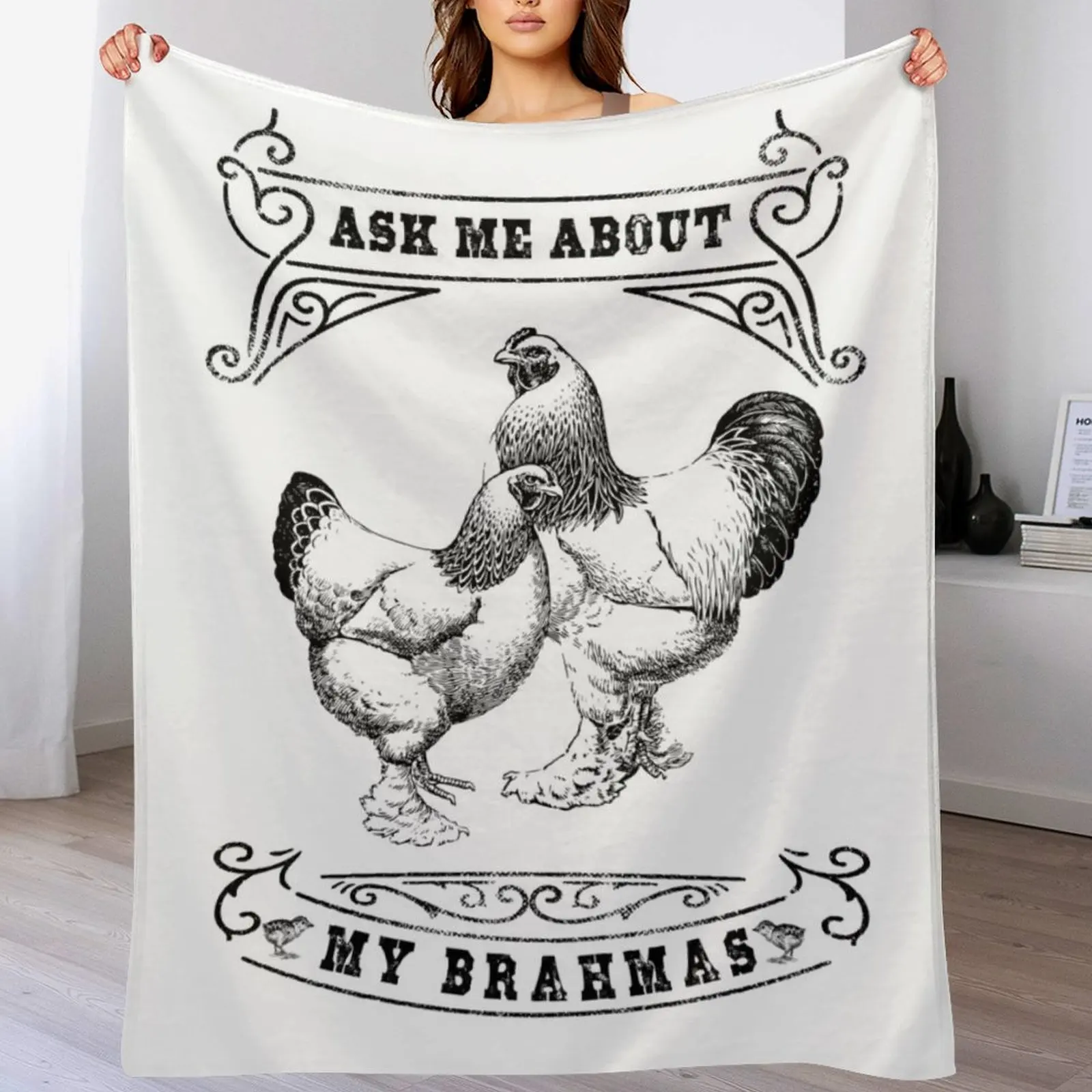 Ask Me About My Brahmas Chicken Illustration Throw Blanket Comforter warm winter Single Blankets