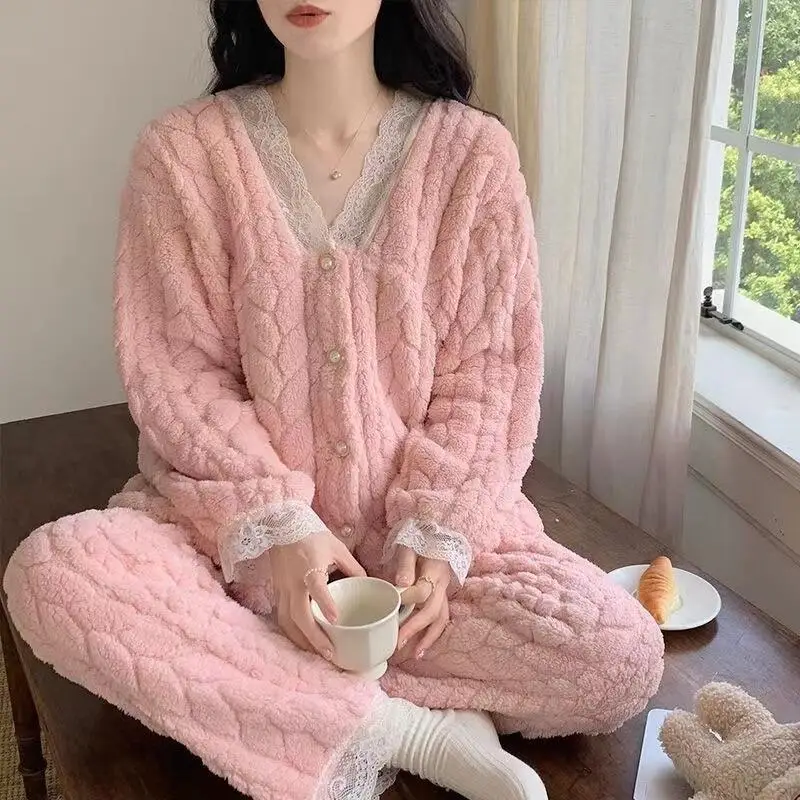 

Women's Clothing Pajamas Winter Thicken Keep Warm Leisure Comfortable Outdoors At Home Sleep Fashion Exquisite Suit Minimalist