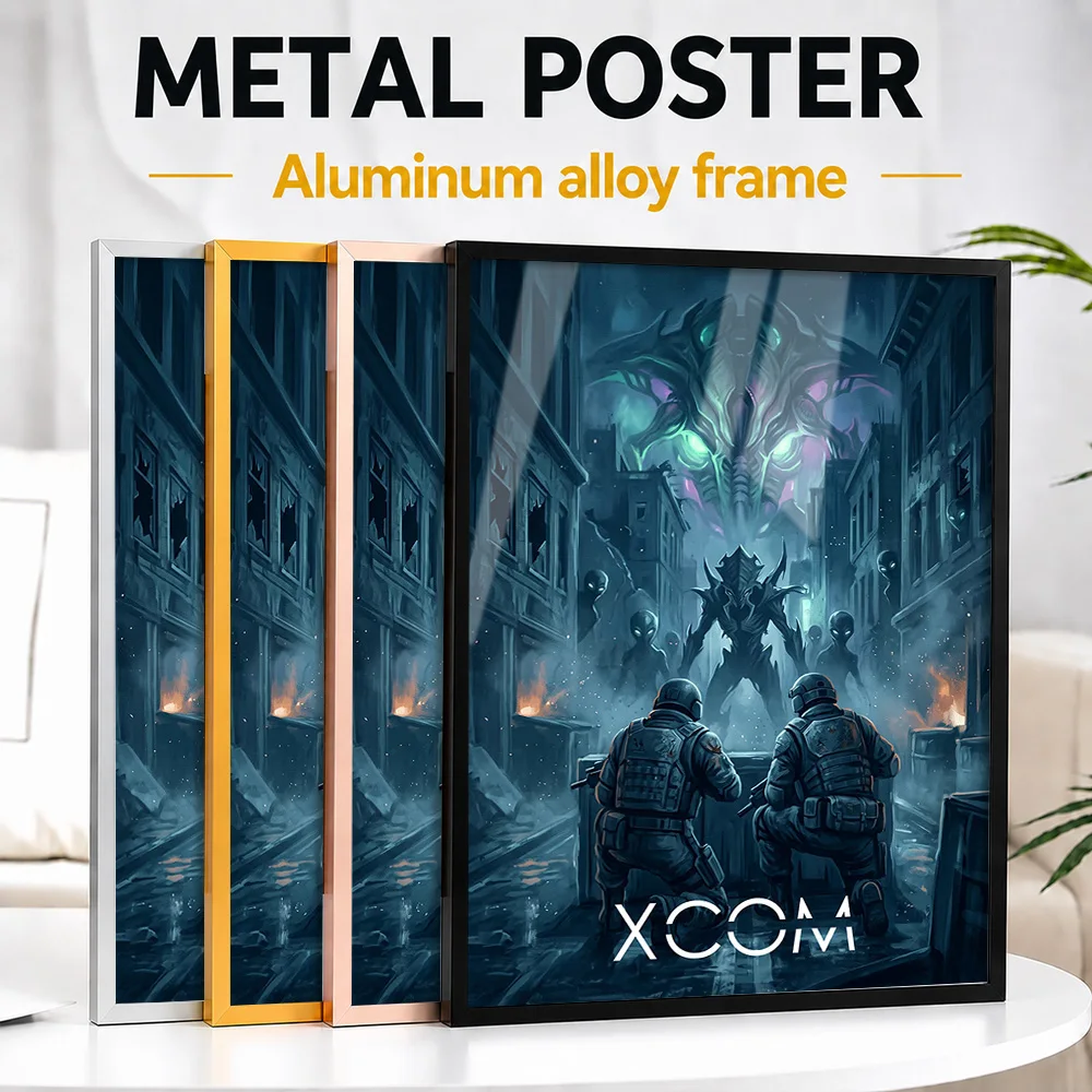 XCOM Alien Invasion Tactical Battle Metal Poster With Aluminum Alloy Frame Customized Painting Style Wall Art For Gaming Room