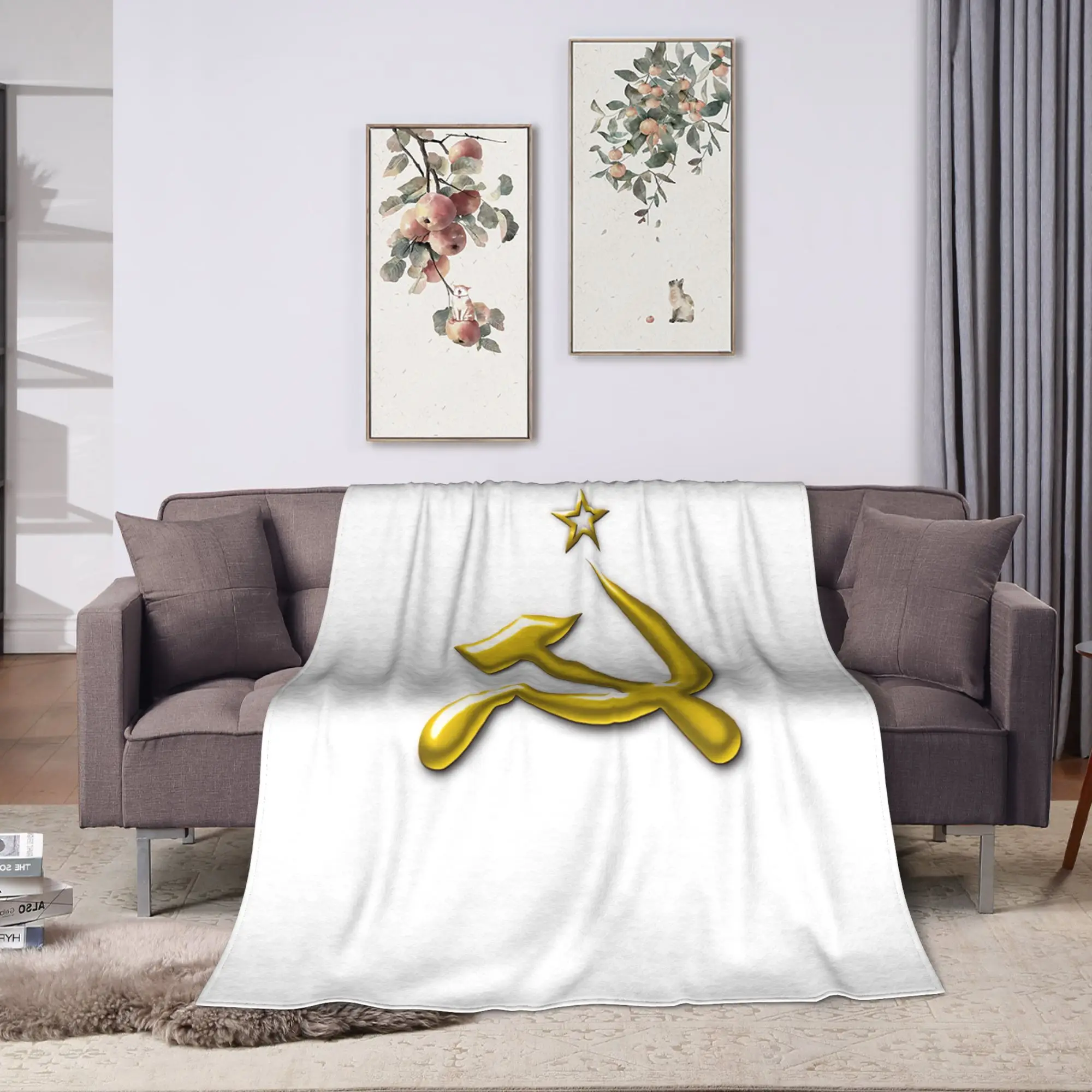 CCCP Soviet Hammer And Sickle Star Blanket  Warm Soft Print Plush Throw Blanket For Students Outdoor Flannel Bedspread Bed Cover