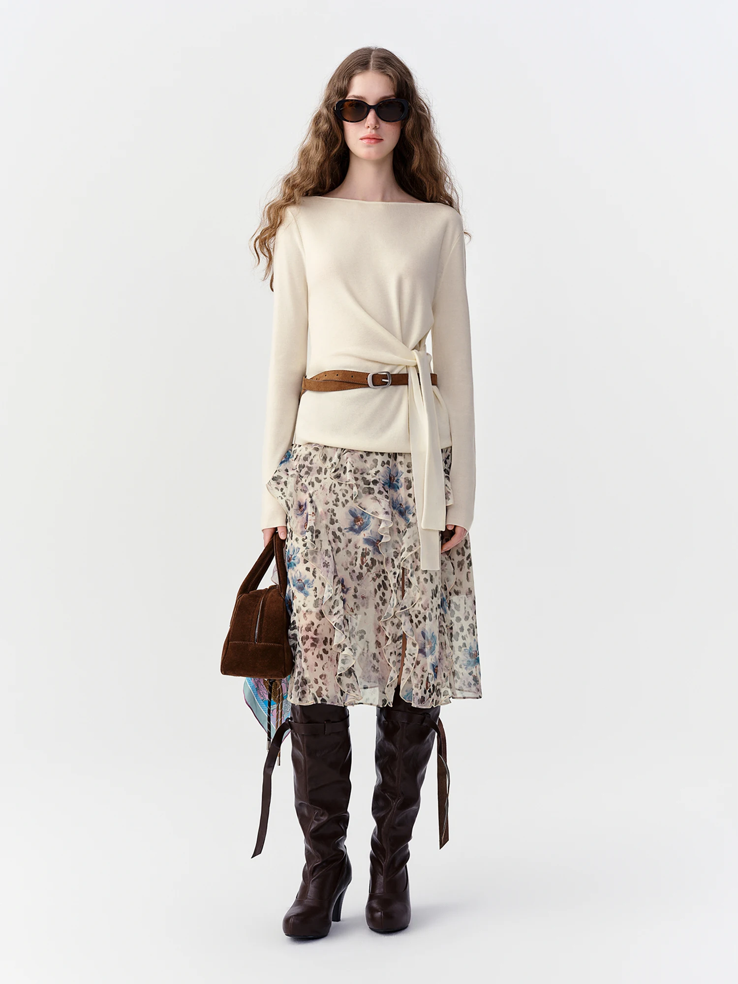 DUSHU 2026 Herbst Leopardenmuster Rüschen-Midirock für Damen, Maßgeschneiderter A-Linien-Chiffon-Halbrock, Eleganter Casual-Rock mit Spezieller Unregelmäßiger Form – Detail 5