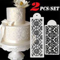 2PC Plastic Cake DIY Template Damask Lace Border Pastry Make Sugarcraft Fondant Baking Mold Cupcake Stencil Cake Decorating Tool