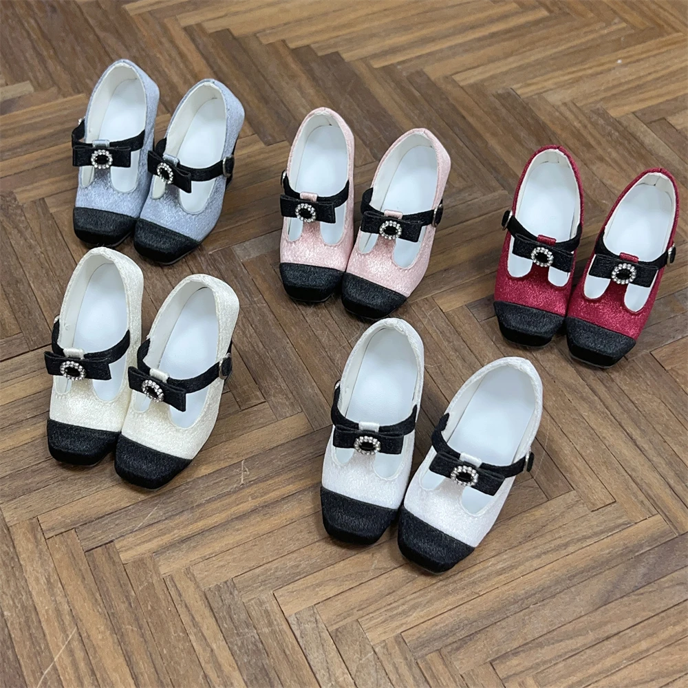 BJD Doll Shoes DD/SDGR 1/3 Toys Gift Daily Beige Pink Blue Square Toe Stain Cross Buckle Bow Elegant High Heels Doll Accessories