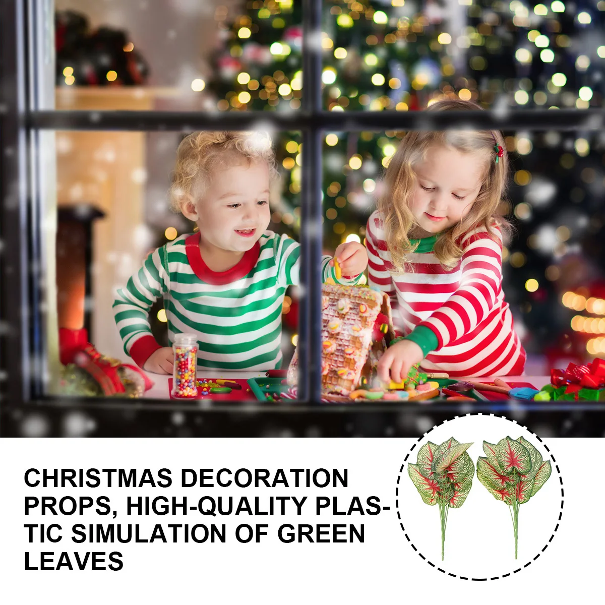 

2Pcs Simulation Green Leaf Decorative Plants Red Green Plastic Christmas Decoration Props Flower Arrangement Material Party