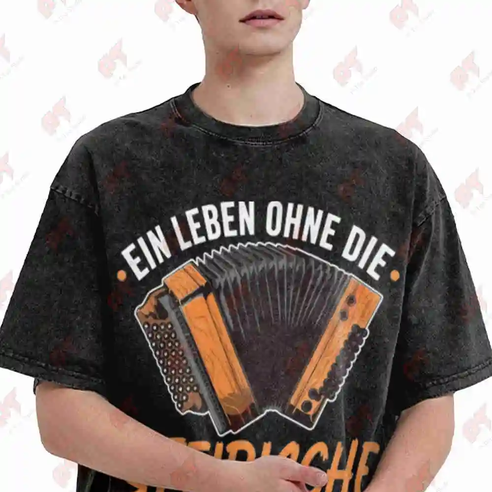 Funny Austrian German Steirian Harmonica Squeeze Box Vintage Washed Tee Pure Cotton T-Shirt