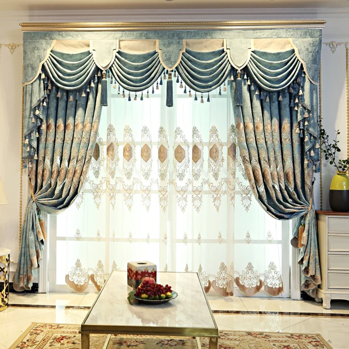 

American Green Luxury Embroidered High Quality Voile Partition Blackout Window Curtains for Living Room Bedroom Kitchen Home