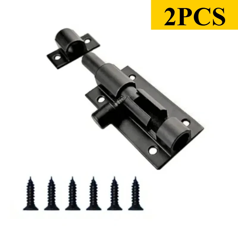 

2PC Black Door Lock Barrel Aluminum Alloy Door Latch for Home Hardware Gate Safety Bolt Tower Window Catch Silver Black Silver