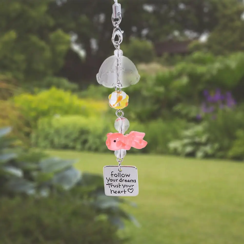 

Funny Letter Goldfish Bead Keychain Car Decor Bag Hanging Goldfish Wind Chime Pendant Kawaii Ins Key Ring Girl/Boy