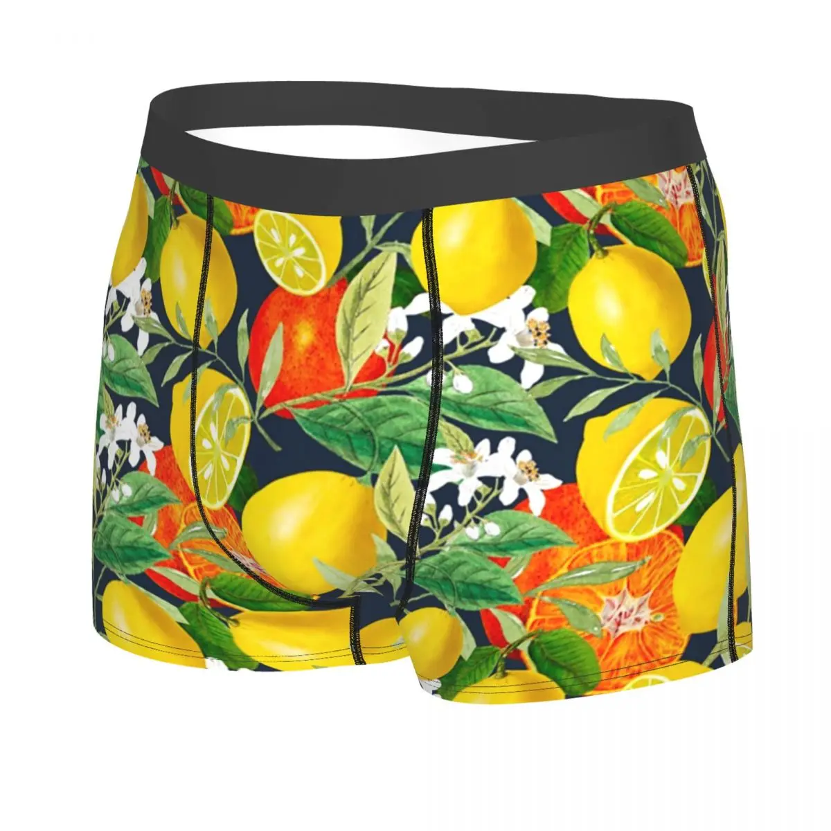 Custom Male Cool Mediterranean Summer Floral Lemons Fruit Underwear Boxer Briefs Men Stretch Shorts Panties Underpants