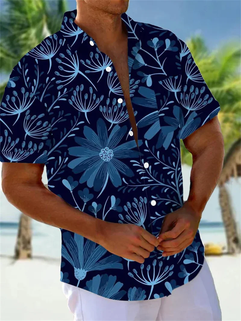 2025 new short sleeved shirt with floral pattern 3D printed men's shirt casual vacation top Hawaiian fashion clothing