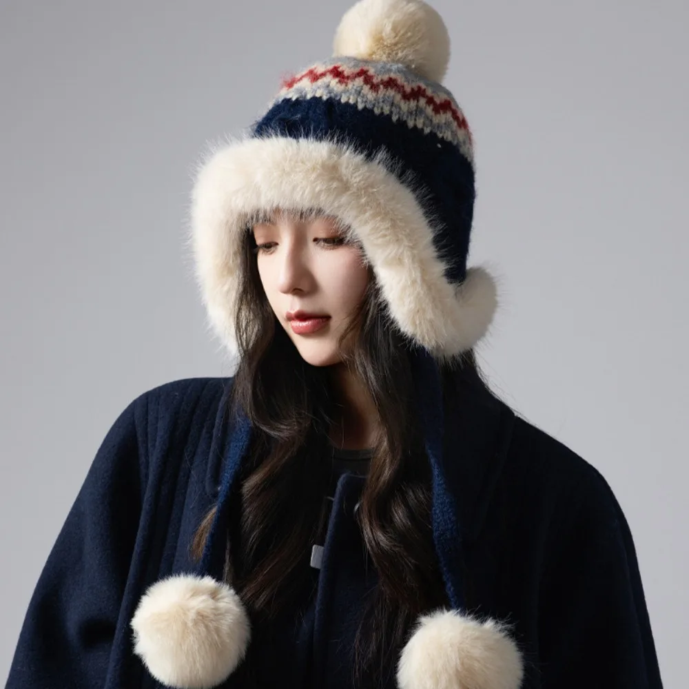 

Sweet Warm Jacquard Knitted Hat Ethnic Style Wool Fair Isle Style Beanies Vintage Printed Lei Feng Hat Autumn