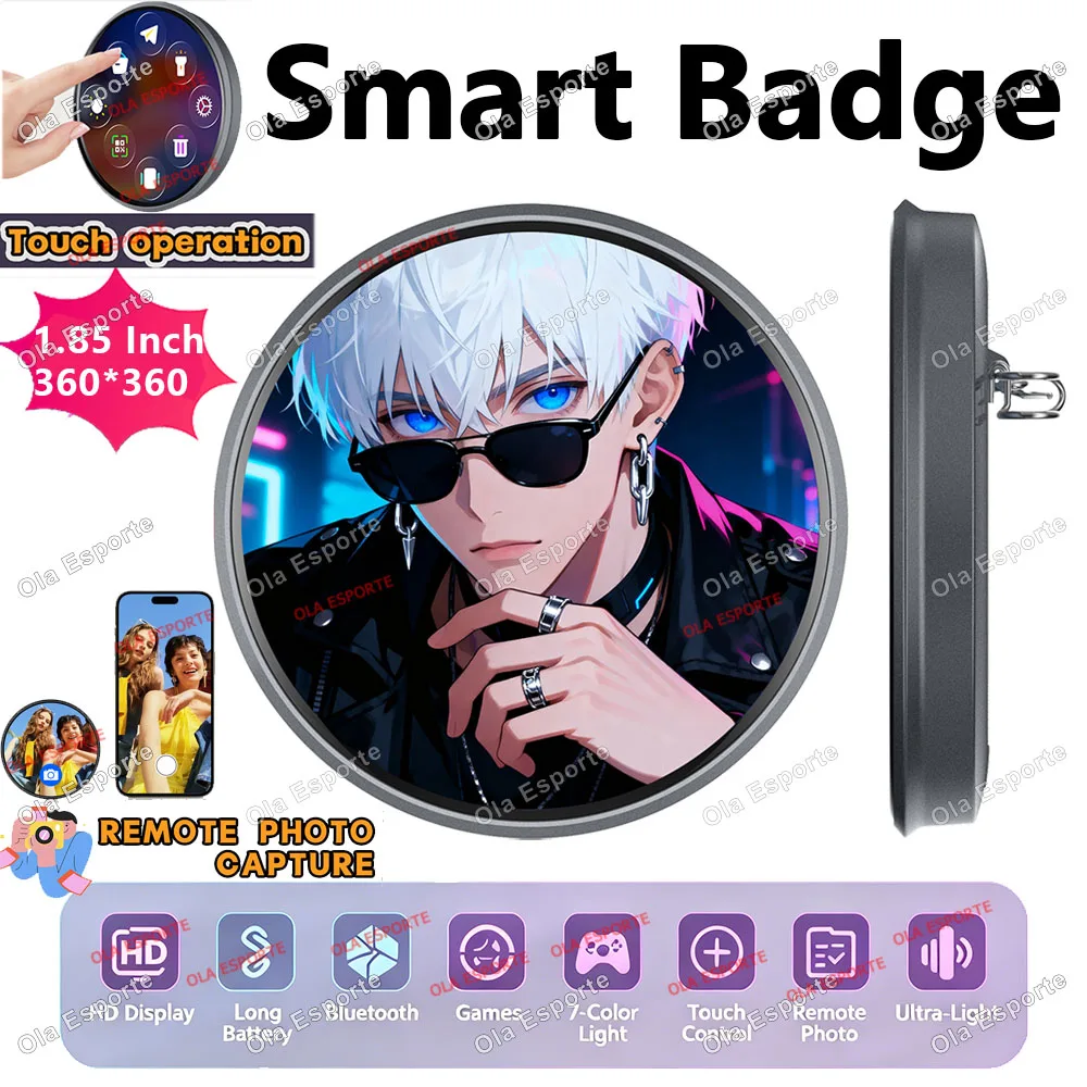 

Electronic Badge HD Display Screen Bluetooth GIF Video Playback Touch Screen LED Audible Video Play Dynamic Smart Badge Fans New
