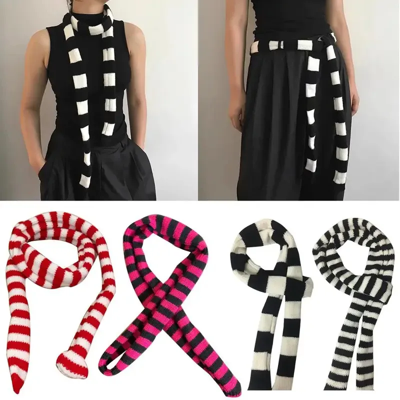 

Декоративный шарф, вязаный тонкий узкий шарф с лентой, сделай сам, крутой длинный тонкий полосатый шарф на шею, полосатый узкий шарф, вязаный вогнутый шарф