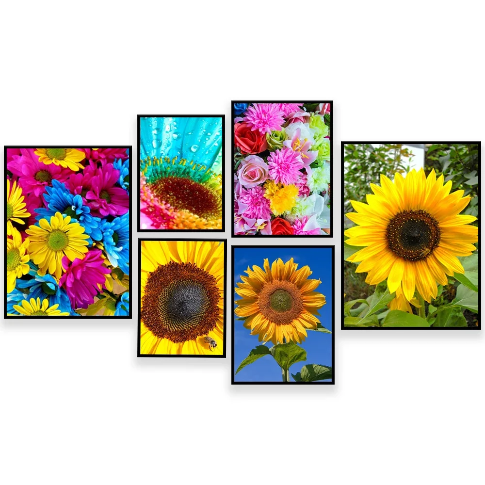 Estampado floral colorido, arte de girasol de verano, arte floral, ideas de regalos, cartel decorativo con estampado floral brillante