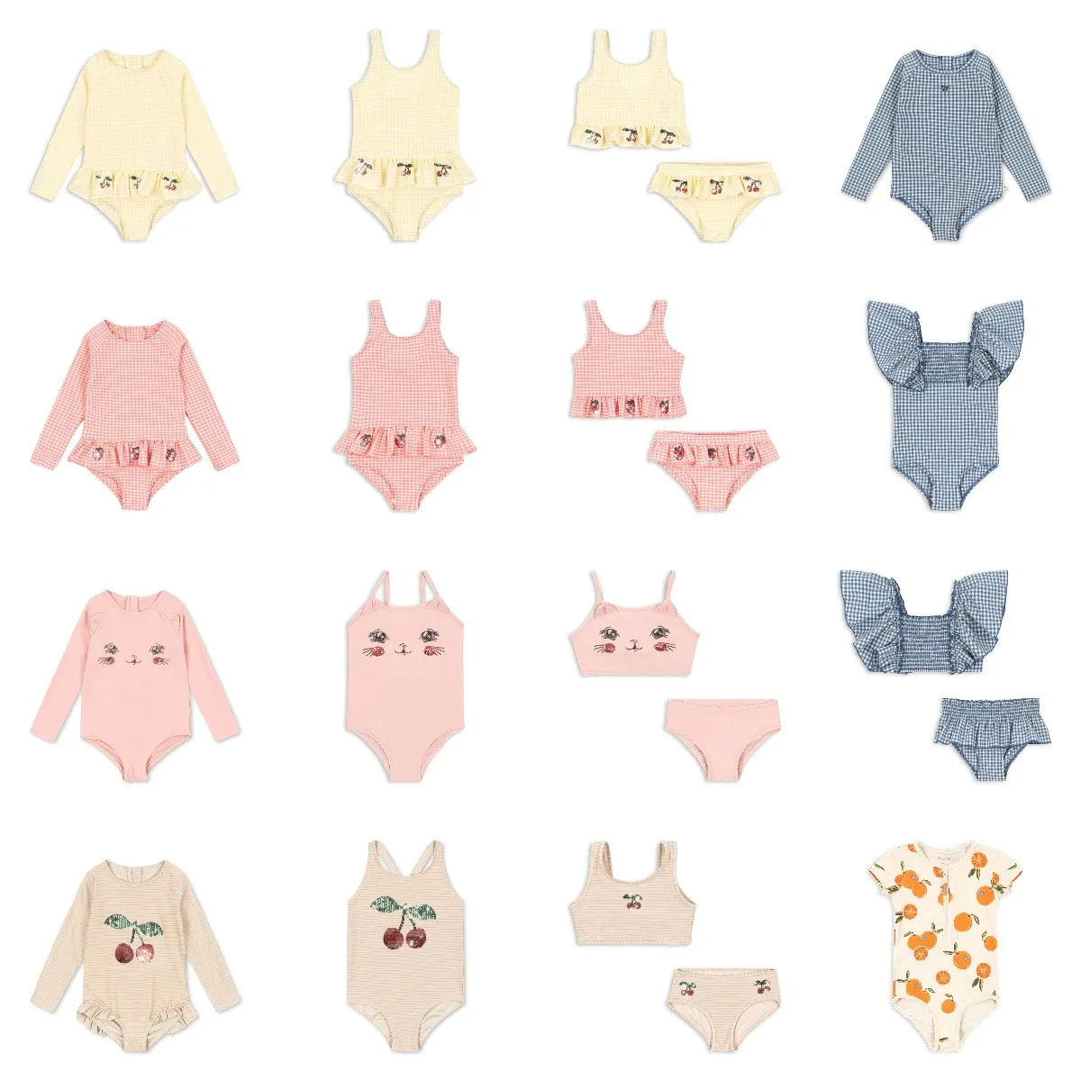 KS2026 Girl's Long Sleeve Leopard Plaid Ruffle Nylon Fabric Children's Swimsuit Sports Outdoor Swimming Gear