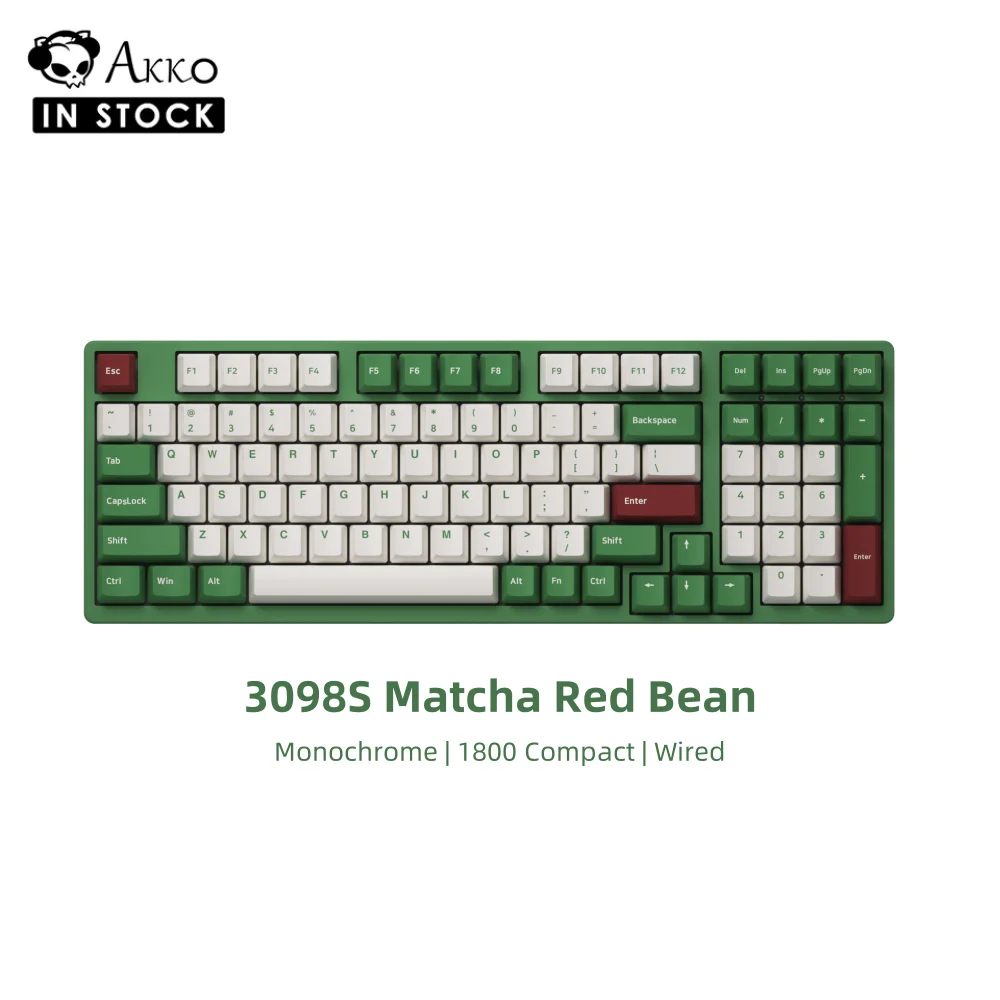 

Akko 3098S Matcha Red Bean Mechanical Keyboard Rainbow Monochrome Cherry 98-Key USB Type-C Wired Gaming Keyboard for Office Home
