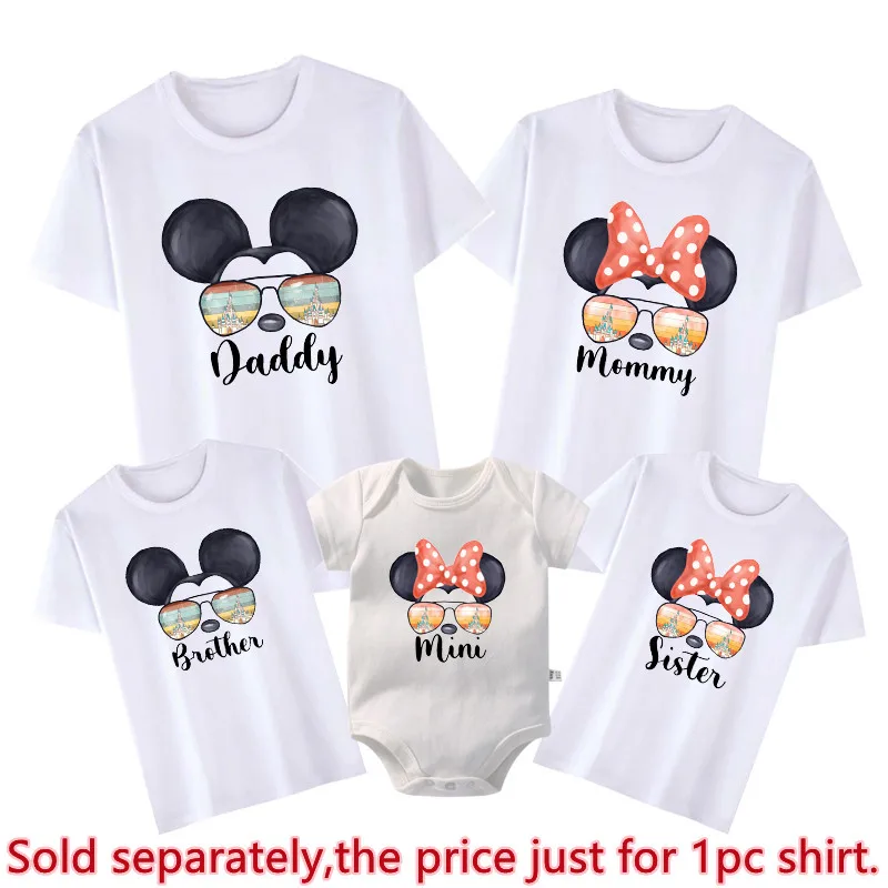 Daddy Mommy Mini Family Matching Outfits Father Mother Kids Tshirt Baby Bodysuit Family Look Mickey Minnie Mouse Top Tee Clothes