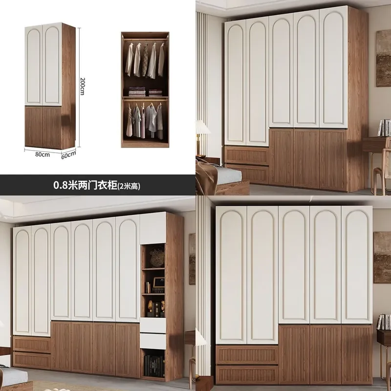 French Retro Cream Solid Wood Wardrobe Segmented Hands Free Antique Bedroom Storage Furniture Economical Home Closet