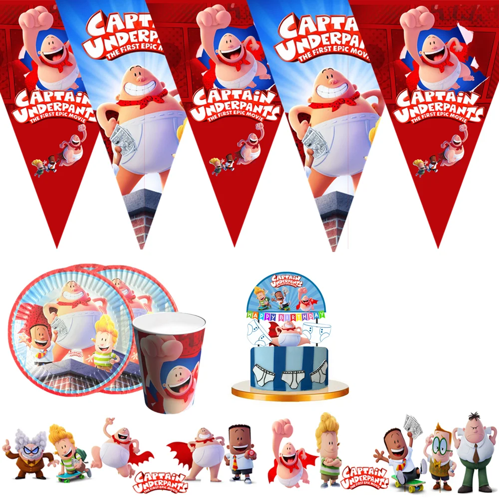 

Game Captain Underpants Birthday theme favor party supplies Party Set Paper Cup Plate Gift Bag Napkin Flag Cake Topper