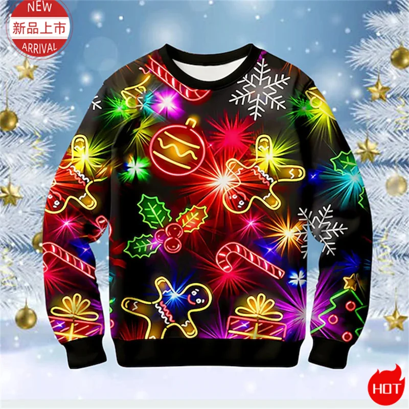 3D Cookie Colorful Gingerbread Print Sweater, Gingerbread Sweatshirt, Cookie Ugly Christmas Sweater Women Mens Christmas Clothes