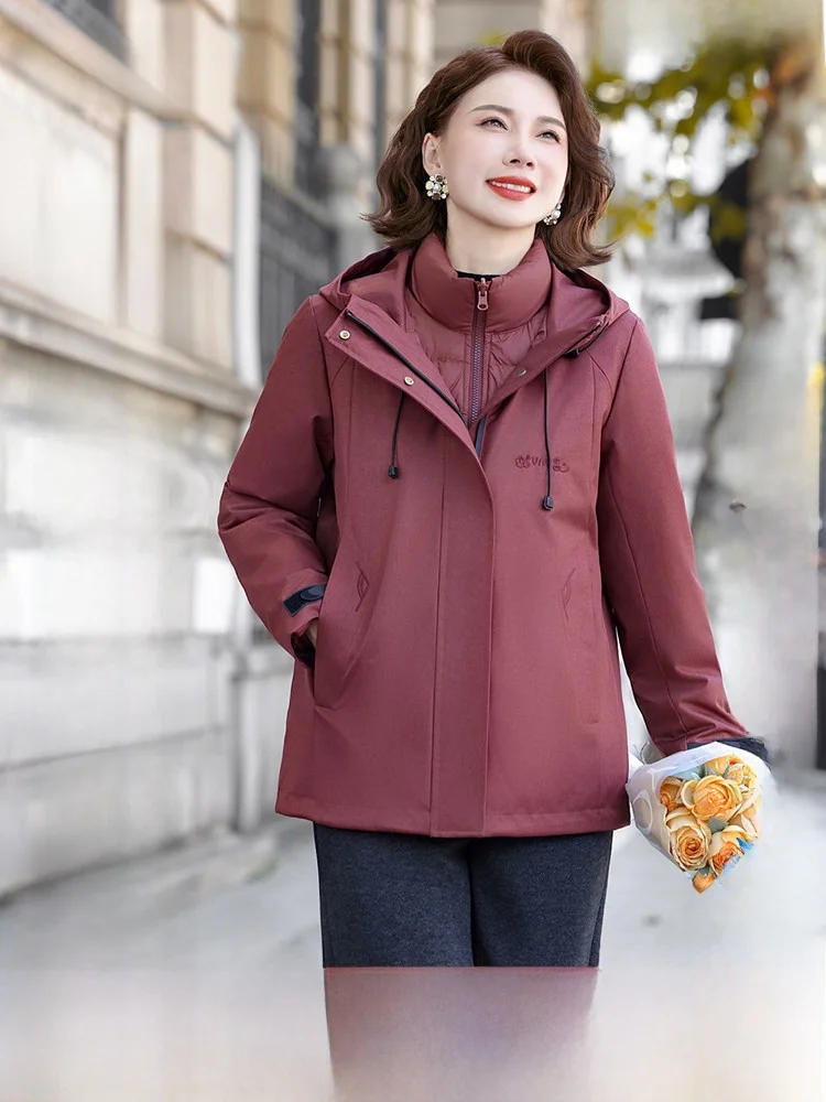 

Модная повседневная женская пуховая куртка-трансформер для мам, теплая, универсальная, SNOW FLNG 2026, весенняя новинка