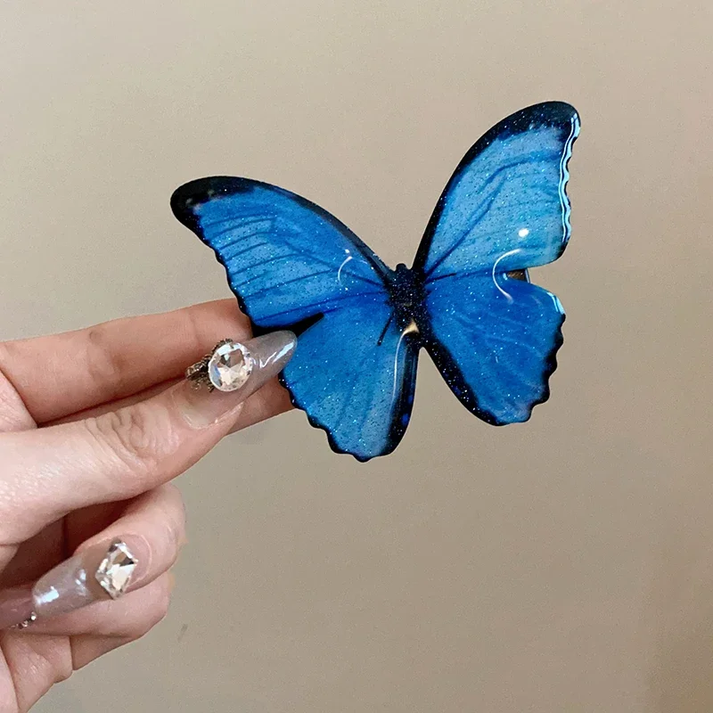 1/2 Pcs Blue Series Butterfly Rhinestones Duckbill Hair Clips for Women Fairycore Pastoral Style Sweet Fashion Accessories Set