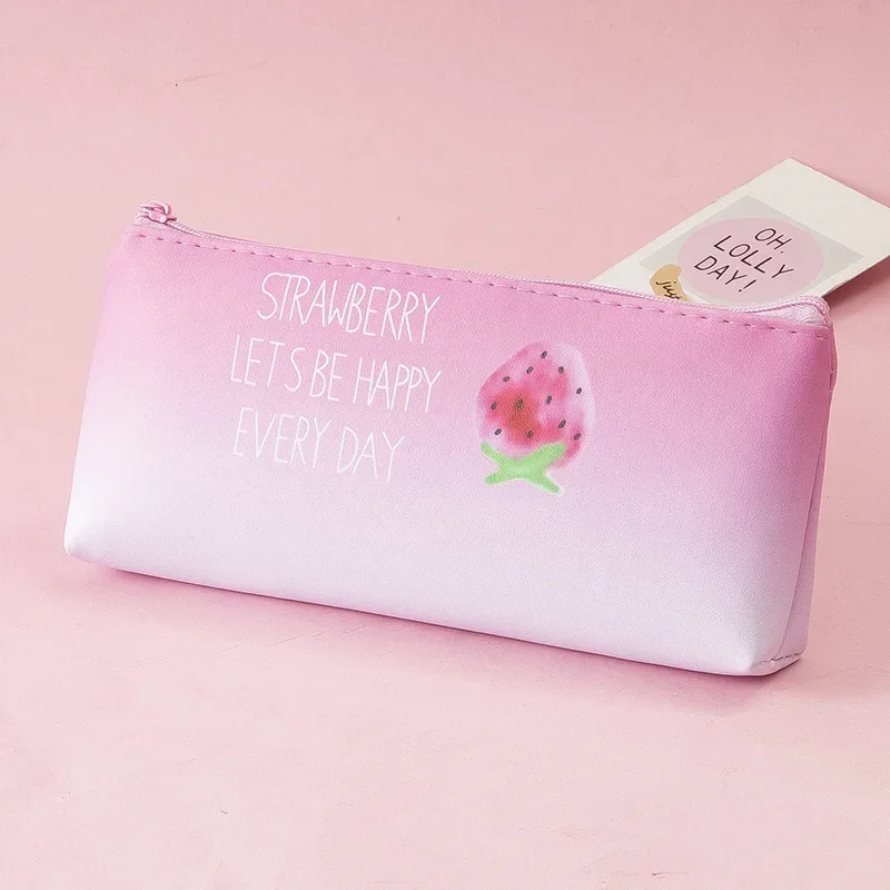 Leather Creative Fashion Fruit Strawberry Pencil Case Waterproof Large Capacity Pencil Bag Storage Bag For Girl Birthday Present