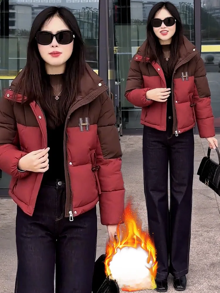 Faionable Thiened Fce Inverno Jaet Feminino Or Casual Casaco Quente Coreano Sle Commute Fechamento com Zíper Roupas de Algodão