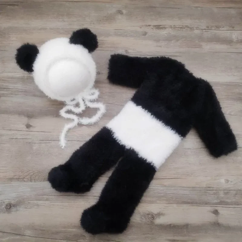 Newborn photography props,panda outfits,faux fur knitted clothes for baby photo props
