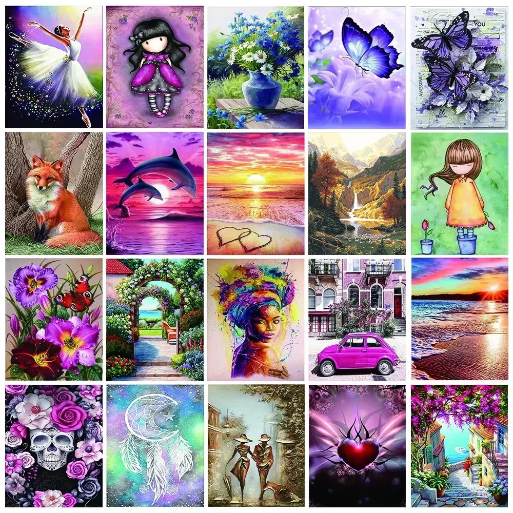 5D DIY Diamond Painting Landscape Cartoon Character Cross Stitch Kit Full Circle Animal Diamond Mosaic Embroidery Art Home Decor